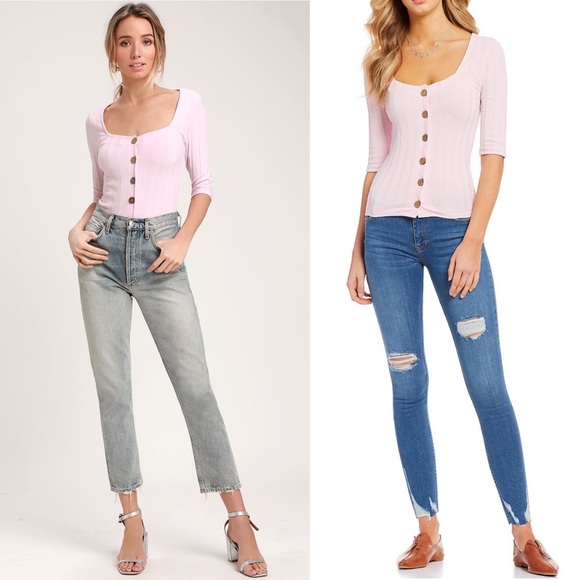 Free People Tops - Free People Pink Ribbed Wooden Button Down Shirt